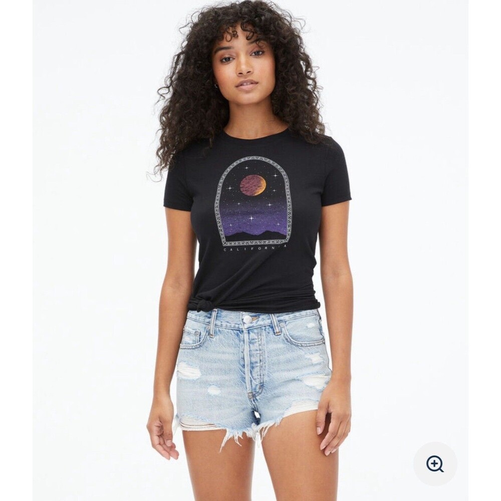 AEROPOSTALE Short Sleeve Celestial Window T Shirt Black Size Small Classic Crew - Picture 2 of 6